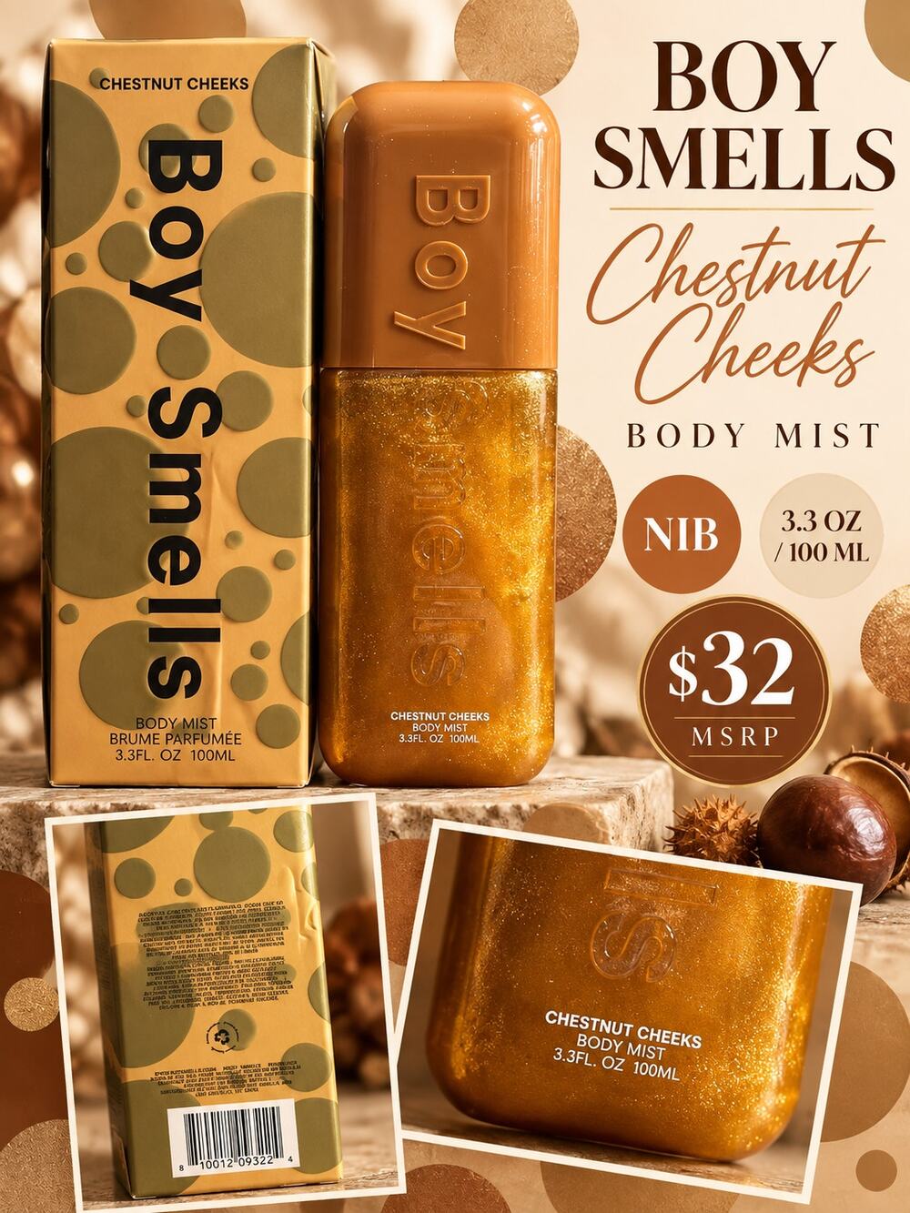 Boy Smells $32 Chestnut Cheeks Body Mist NIB